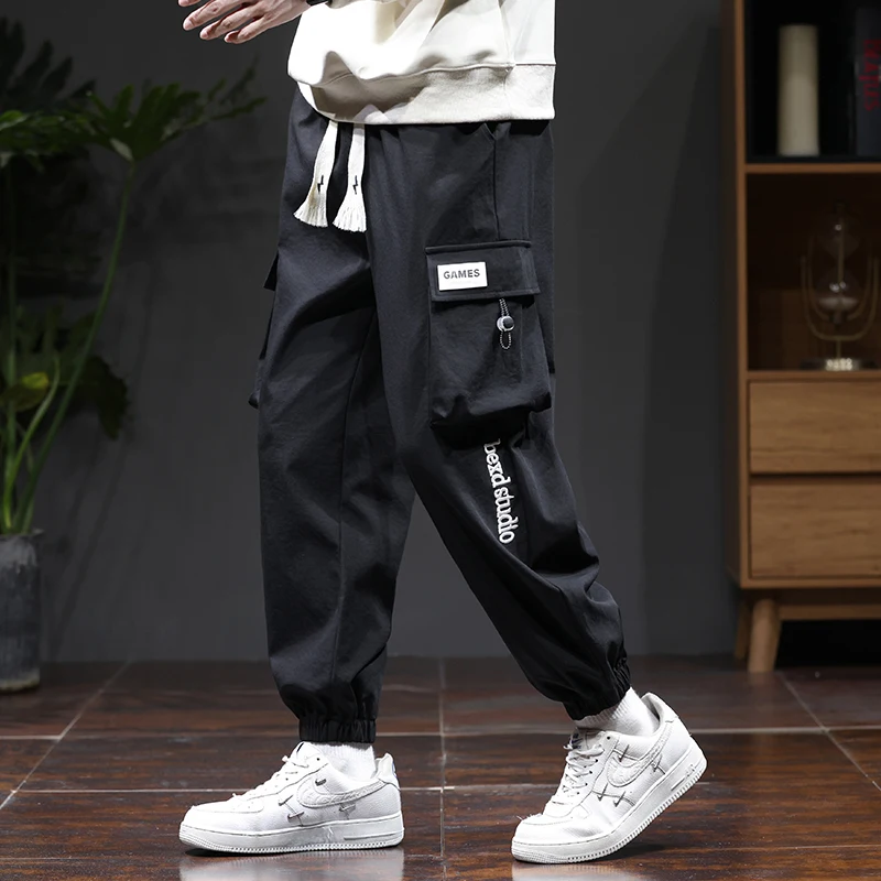 

Fashion brand plus suede overalls men's casual fashion with Korean version of the trend of loose lettered embroidered pants