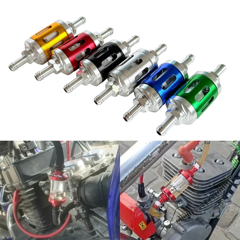 

8mm 0.31" Motorcycle CNC Aluminum Glass Gas Fuel Gasoline Oil Filter For ATV Yamaha Kawasaki KTM Honda Suzuki Universal Parts
