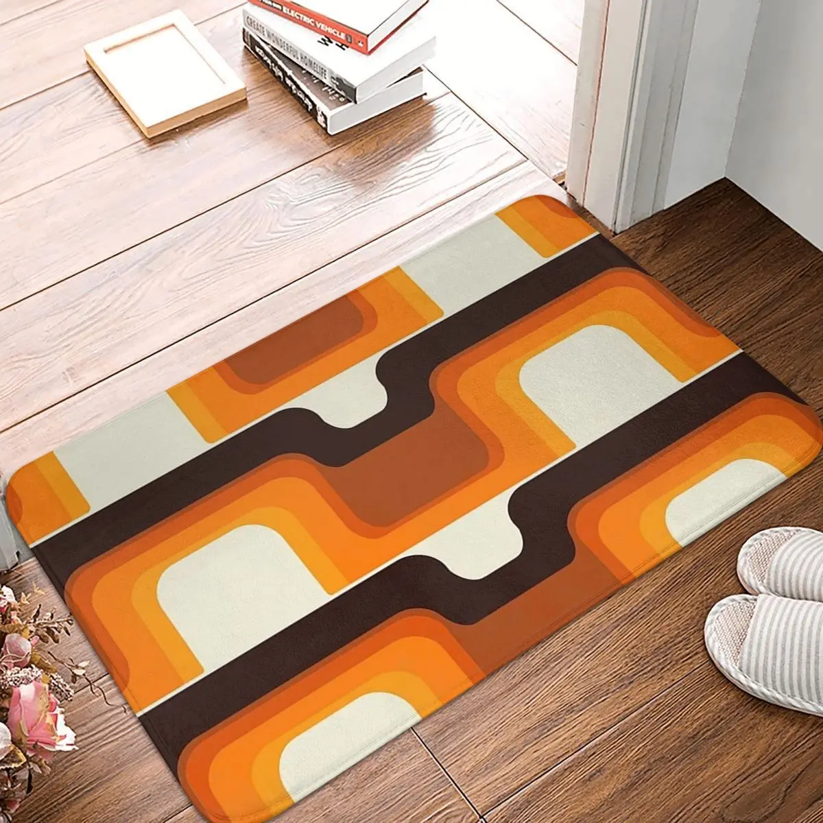 Mid-Century Modern Meets 1970s Orange Doormat Kitchen Entrance Home Floor Mat Anti-slip Carpet Rug for Balcony Footpad Mats