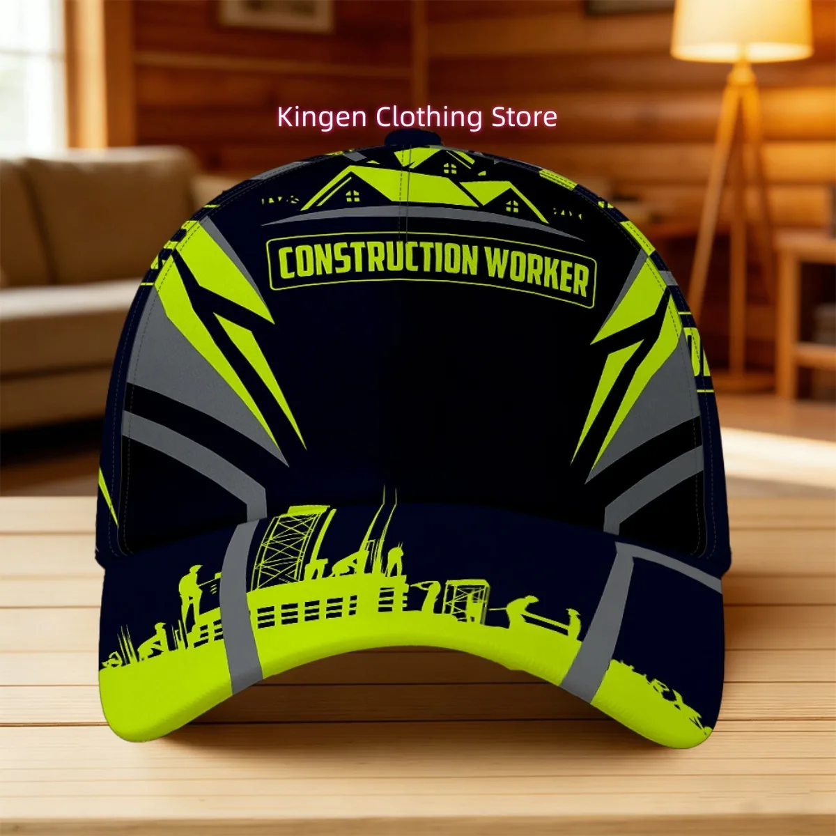 1pc Construction Worker Print Adjustable Snapback Cap - Building-Themed Design, Lightweight Breathable Suitable for All-Day Wear