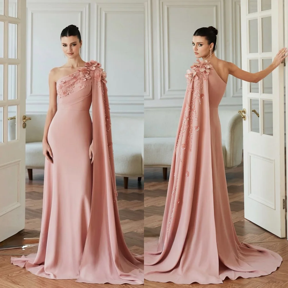 

Customized Jersey Applique Sequined One-shoulder A-line Long Dresses Bespoke Occasion Luxury Evening Gown Gorgeous Formal