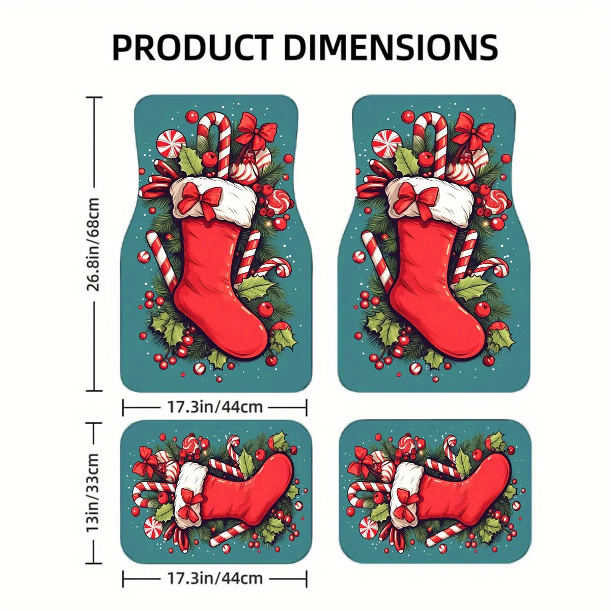1pc/2pcs/4pcs Christmas Stockings Pattern Fashion Art Car Mats, Universal For All Seasons, Comfortable And Durable, Suitable For