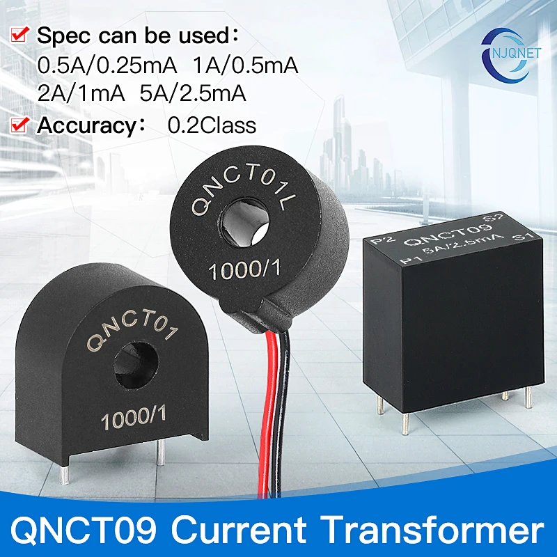 

QNCT09 High Precision Current Transformer 5A 5mA 5A 2.5mA 1000 1 2000 ac ct Mini current transducer sensor factory