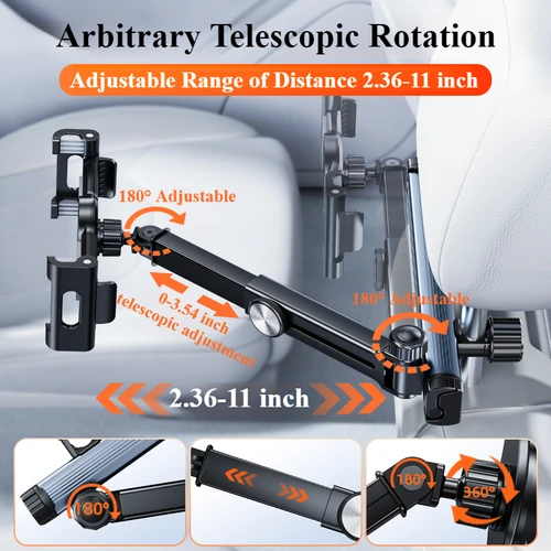 Imagen 2 del producto Soporte telescópico para teléfono de coche Hipacool, soporte trasero para asiento de tableta, reposacabezas, soporte magnético ajustable para tableta de coche para dispositivo de 5,6-11,8""