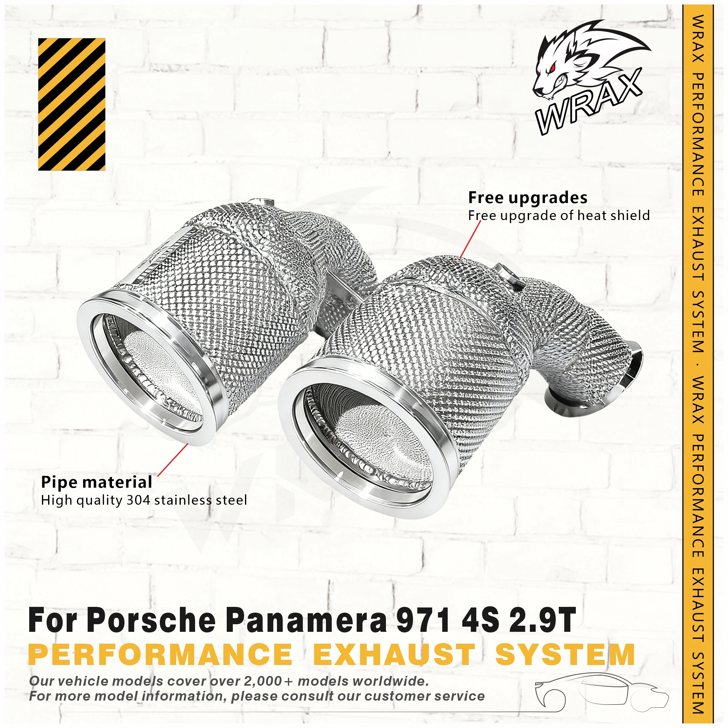 

WRAX Sports Car High Flow Catalyzde Downpipe for Porsche Panamera 971 4S 2.9T SS304 Performance Exhaust with Heat Shield