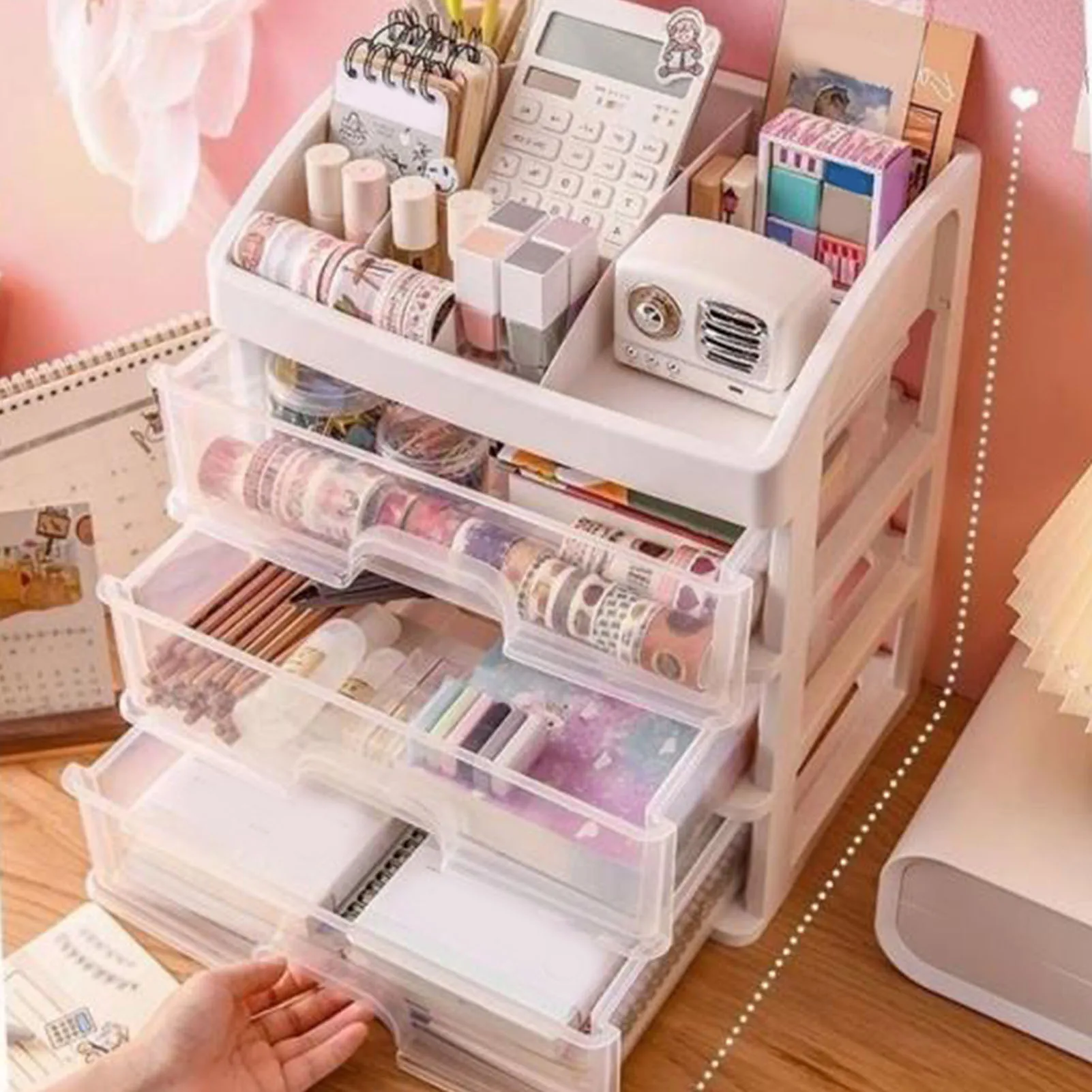 Desk Organizer with 3 Drawers 4 Tier Plastic Transparent Desktop Stationary Storage Box for Home Dorm  Desktop Storage Box