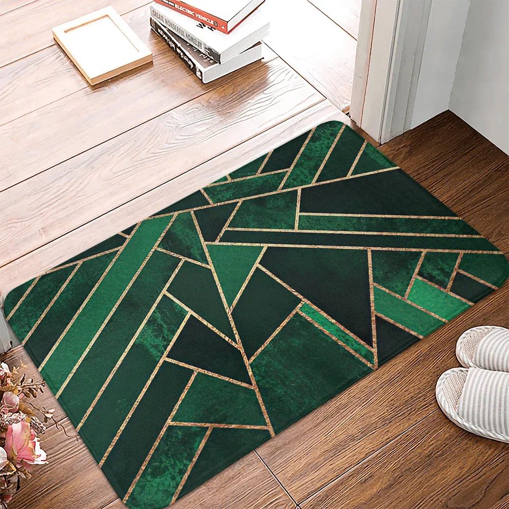 Green Geometric patterns Door Mat Hallway Balcony Kitchen Mats Cheaper Anti-slip Marble Modern Rug Living Room Bathroom Carpet