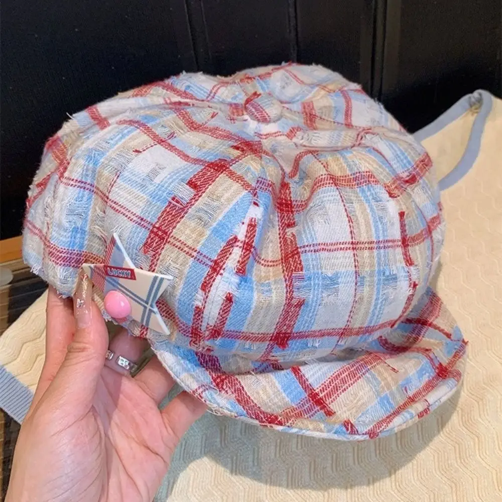 

Casual Korean Plaid Cloud Berets Star Y2k Octagonal Caps Versatile Sweet Painter Hat Women