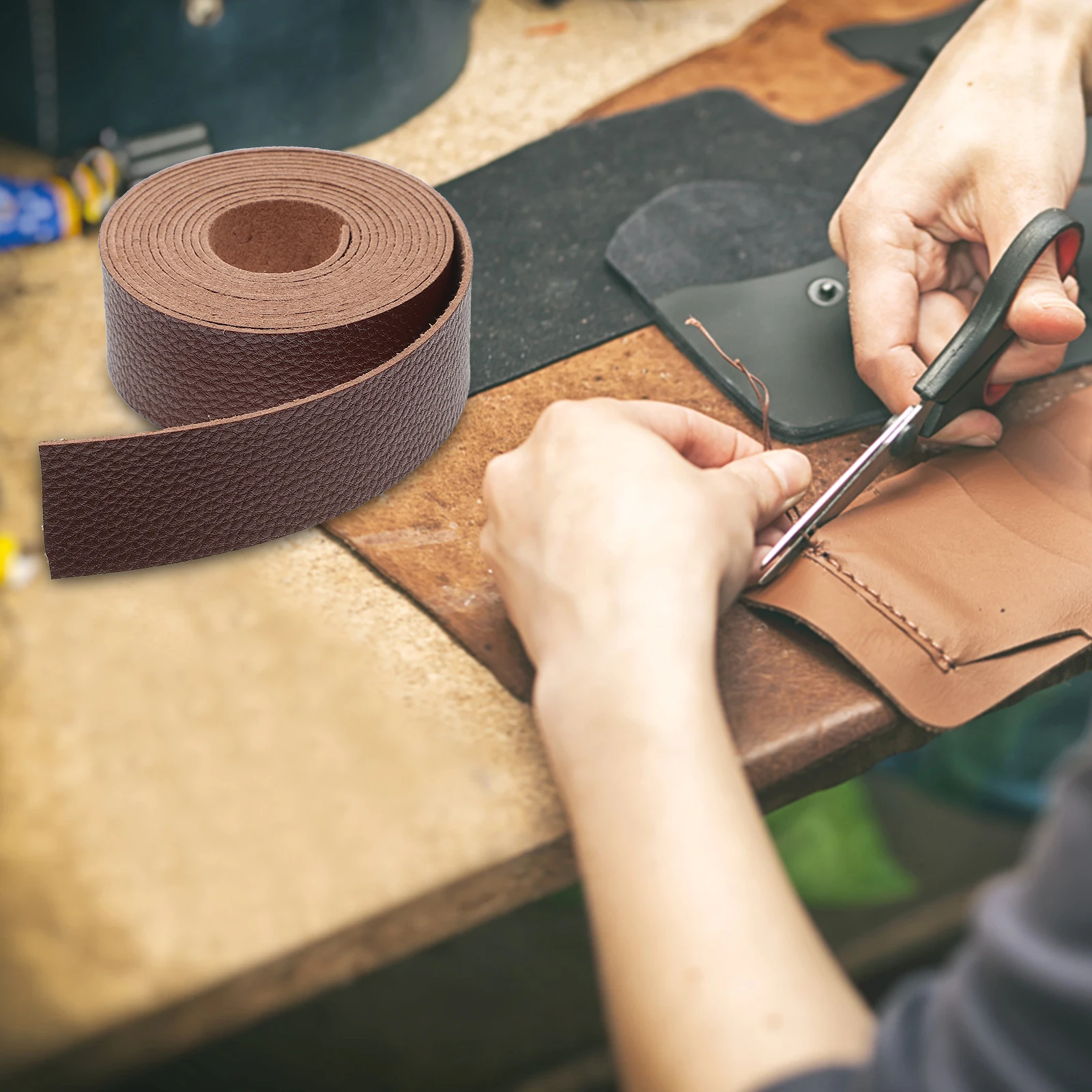 

1 Roll Diy Strap Strip For Crafts Making Material Bag Craft Projects Solid Color Pu Flat Cord Jewelry Belt