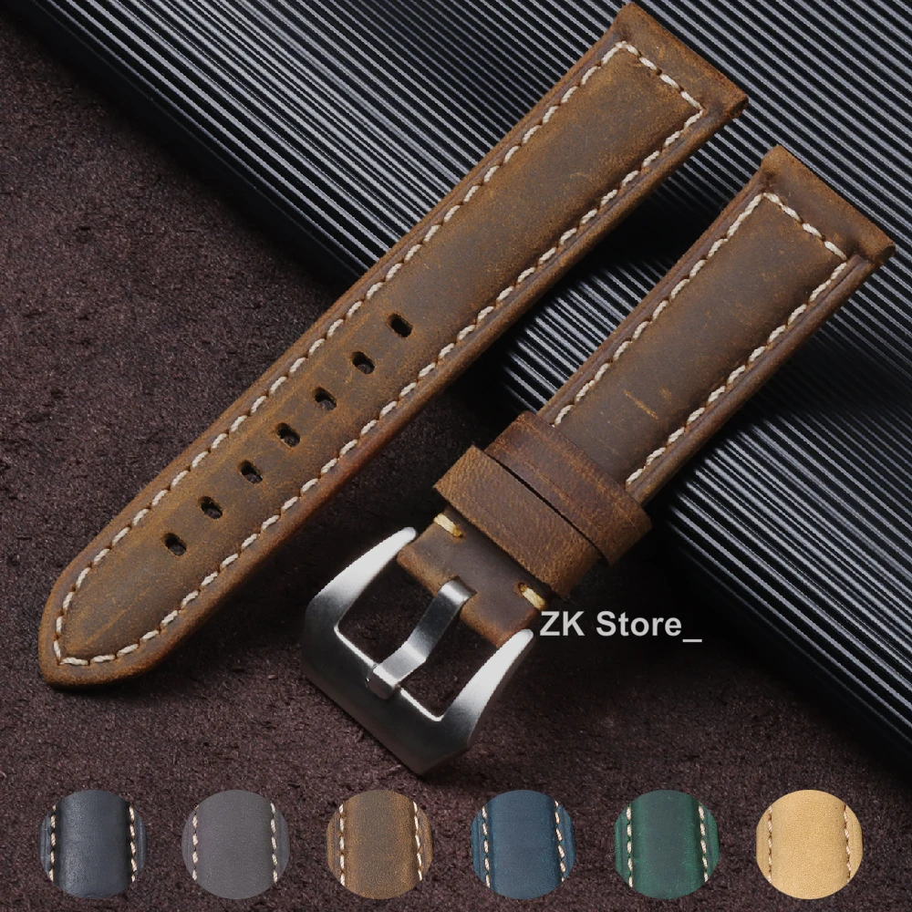 Genuine Calfskin Leather Watch Strap 20mm 22mm 24mm 26mm Watchband Crazy Horse Skin Bracelet for Men Business Watch Accressories