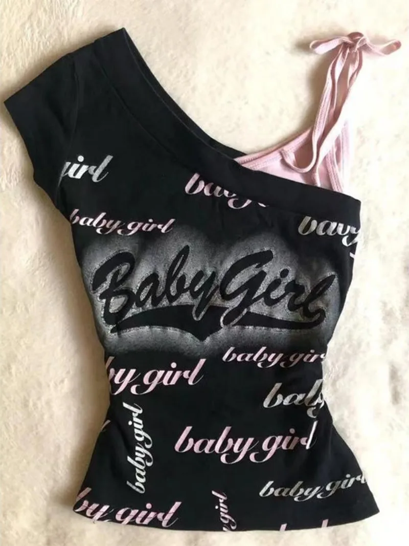 Aesthetic Vintage Bady Girl T Shirt Punk Clothes 2000S Graphic Tees Casual Streetwear Women Clothing Crop Top Y2k Tee Shirts