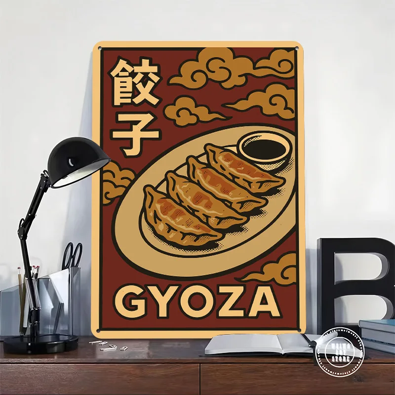Gyoza Japanese Food Retro Asian Kitchen Poster Retro 3D Printed Metal Signs Customized Wall Hanging Gift for Home and Decoration