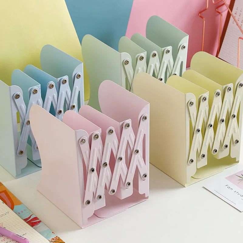 

Macaron Color Retractable Book Stand Simple Stainless Steel Student with Book Clip Desktop Simple and Strong Bookshelf