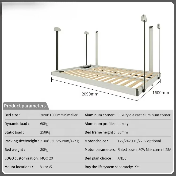 AKCESORIA DO SAMOCHODÓW KEMPINGOWYCH Aluminiowy podnośnik elektryczny do systemu podnoszenia łóżka Urządzenie RV do przyczep kempingowych i samochodów rekreacyjnych