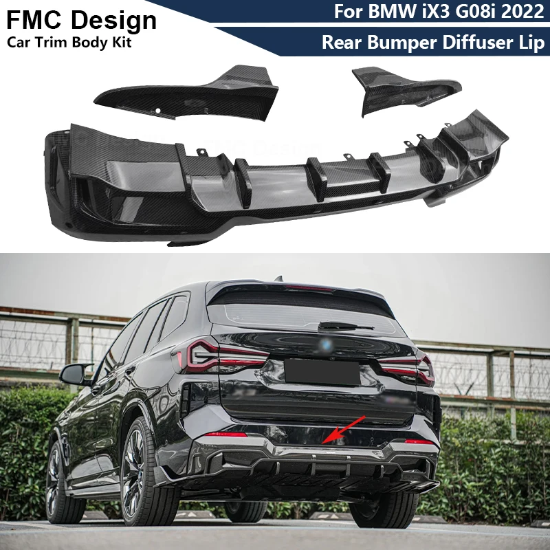 For BMW iX3 G08i 2022 Dry Carbon Fiber Car Rear Bumper Lip Diffuser Spoiler Parts Upgrade Body kit