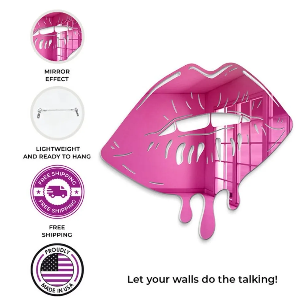 Melting Lips Mirror Wall Art Mirror Lip Kiss Decor Piece Dripping Lips Wall Dorm Decor Salon Decor Beauty Art