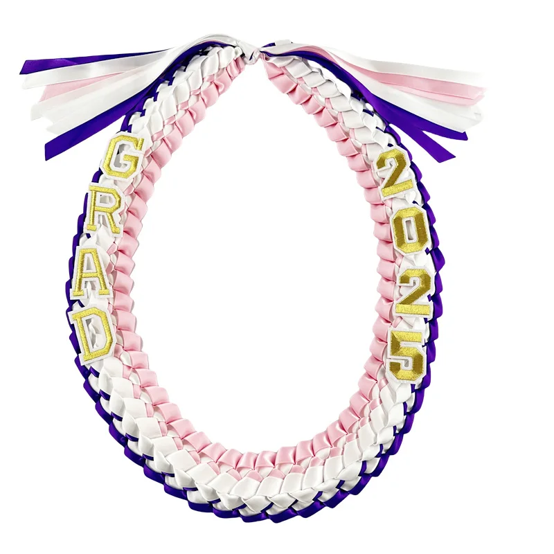 High quality national flag series shawl wreath hand woven eight strand multi-color ribbon national flag graduation lei