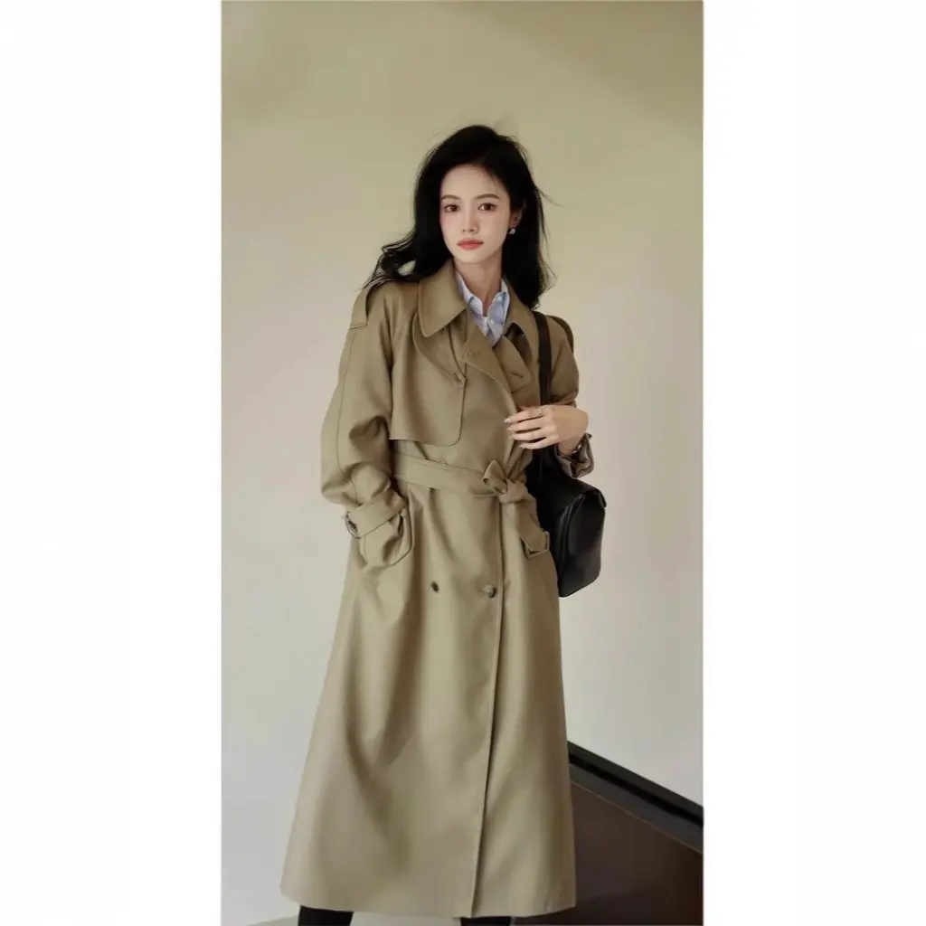 

Женское пальто средней длины в стиле ретро, весенне-осеннее свободное короткое пальто в корейском стиле с воротником, модная женская ветровка