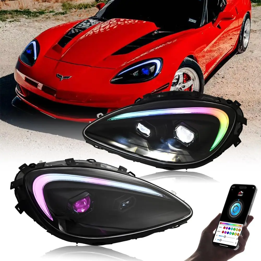 

1 комплект светодиодных фар в сборе для Chevy Corvette C6 2005-2013, последовательный сигнал управления освещением, указатель поворота, передние фары