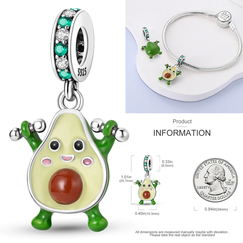 2026 Heiße Früchte-Serie 925 Sterling Silber Farbige Erdbeer-Kirsch-Avocado-Zitronen-Perlen Passend für Armreif DIY Armband Halskette Schmuck – Detail 2