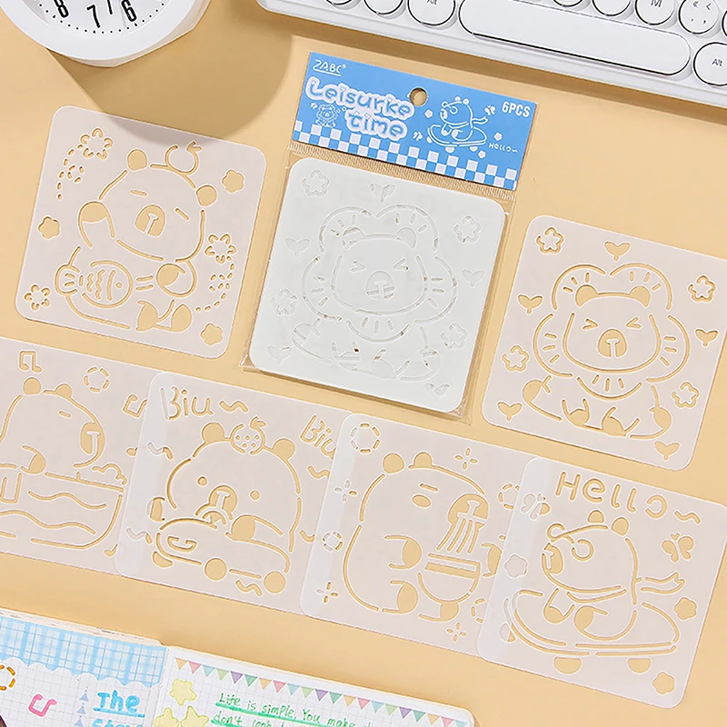 6 Sheets Cute Capybara Hollow Out Painting Dies Stencils DIY Scratch Stamp Template Hand Painting Template