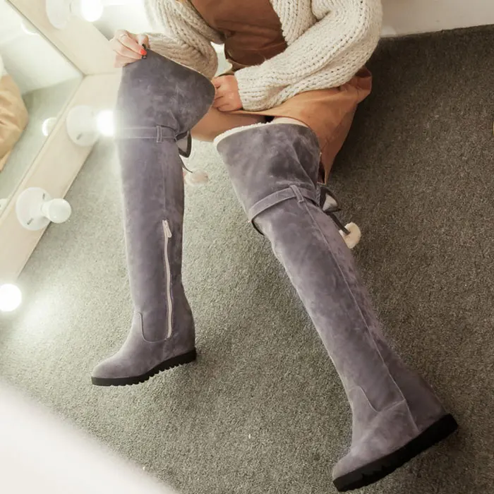 2024 autumn winter women over-the-knee boots plus size 22-26.5cm flock upper plush butterfly knot long boots women shoes