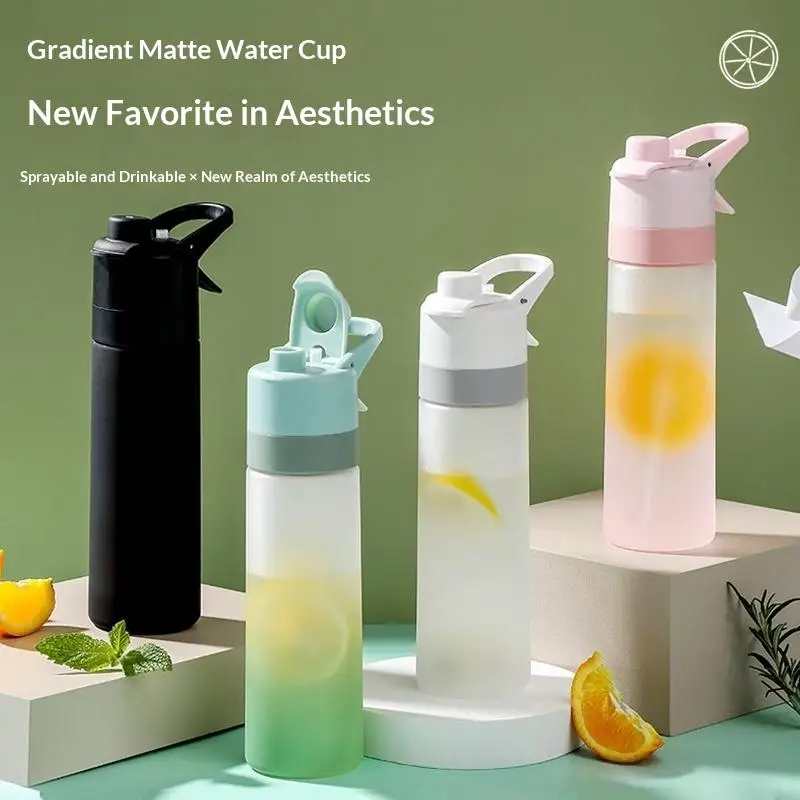 Leakproof Spray Water Bottle Frosted Gradient Plastic Portable Handle for Travel Gym Home Daily Hydration