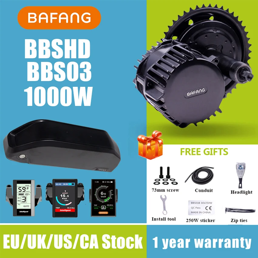 

Набор для переоборудования электровелосипеда Bafang, 48 В, 52 в, 1000 Вт, двигатель BBS03 BBSHD, батарея Samsung