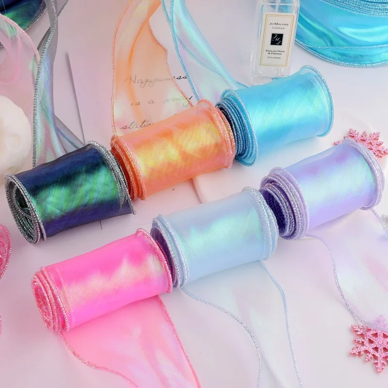 

6cm Iridescent Silver Trimmed Craft Ribbon 30Yds, Lace for Wedding DIY Accessories, Gift Wrapping, Hair Clips Embellishment