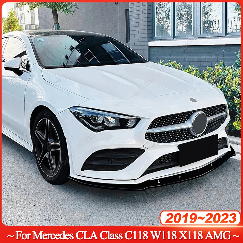 Car Front Bumper Lip For Mercedes Benz CLA Class C118 W118 X118 CLA180 200 220 250 CLA35 CLA45 AMG 2019-2023 Splitter Diffuser