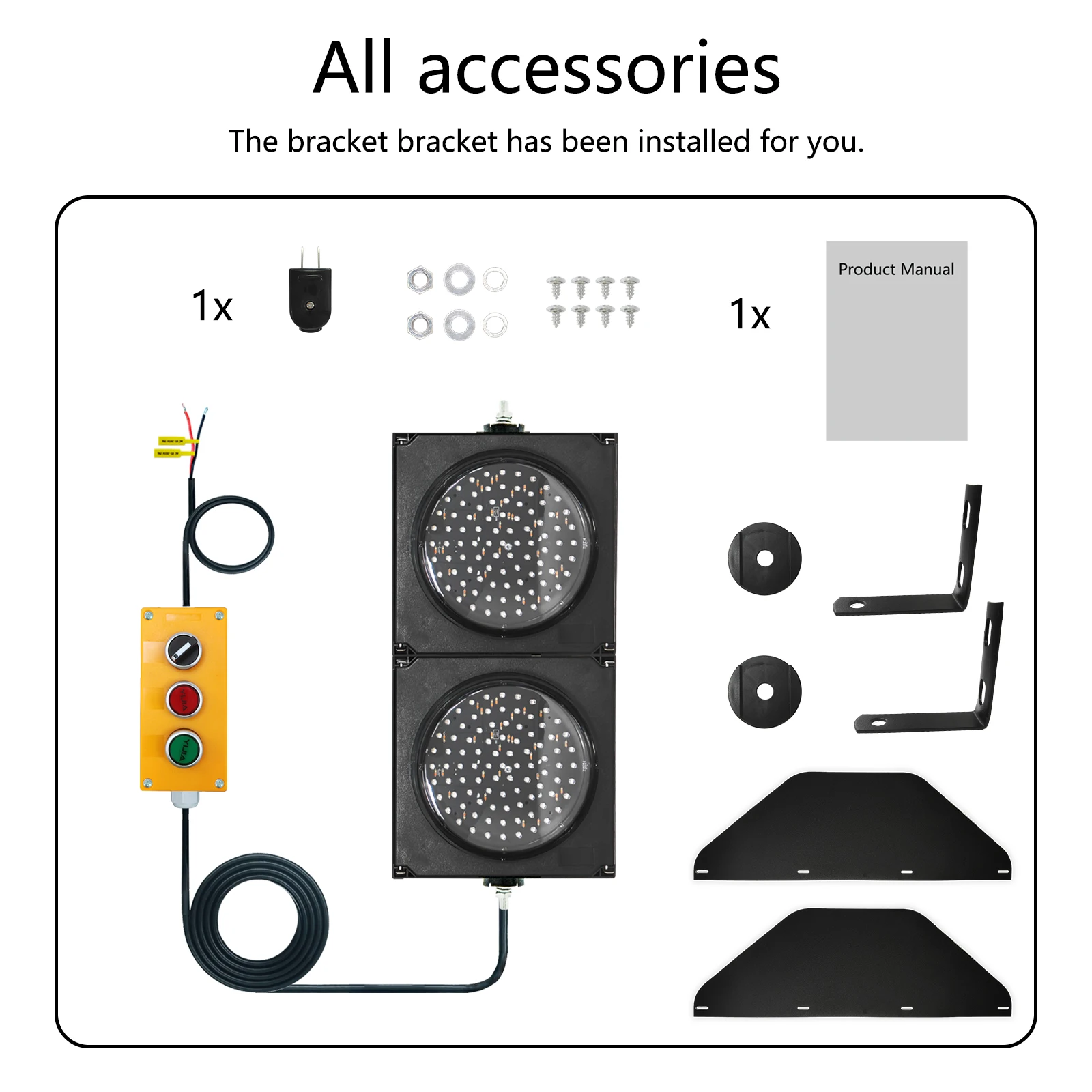 Semáforo 200mm(8 polegadas) controlador de botão de semáforo AC85-265V (6 m,19.7 pés) luzes de parada/de, caixa de pc resistente à água