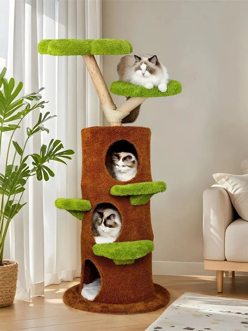 Grüner Mehrstöckiger Katzenbaum Aktivitätszentrum mit Sisal-Kratzbaum und Plüschhöhle für Mehrere Katzen