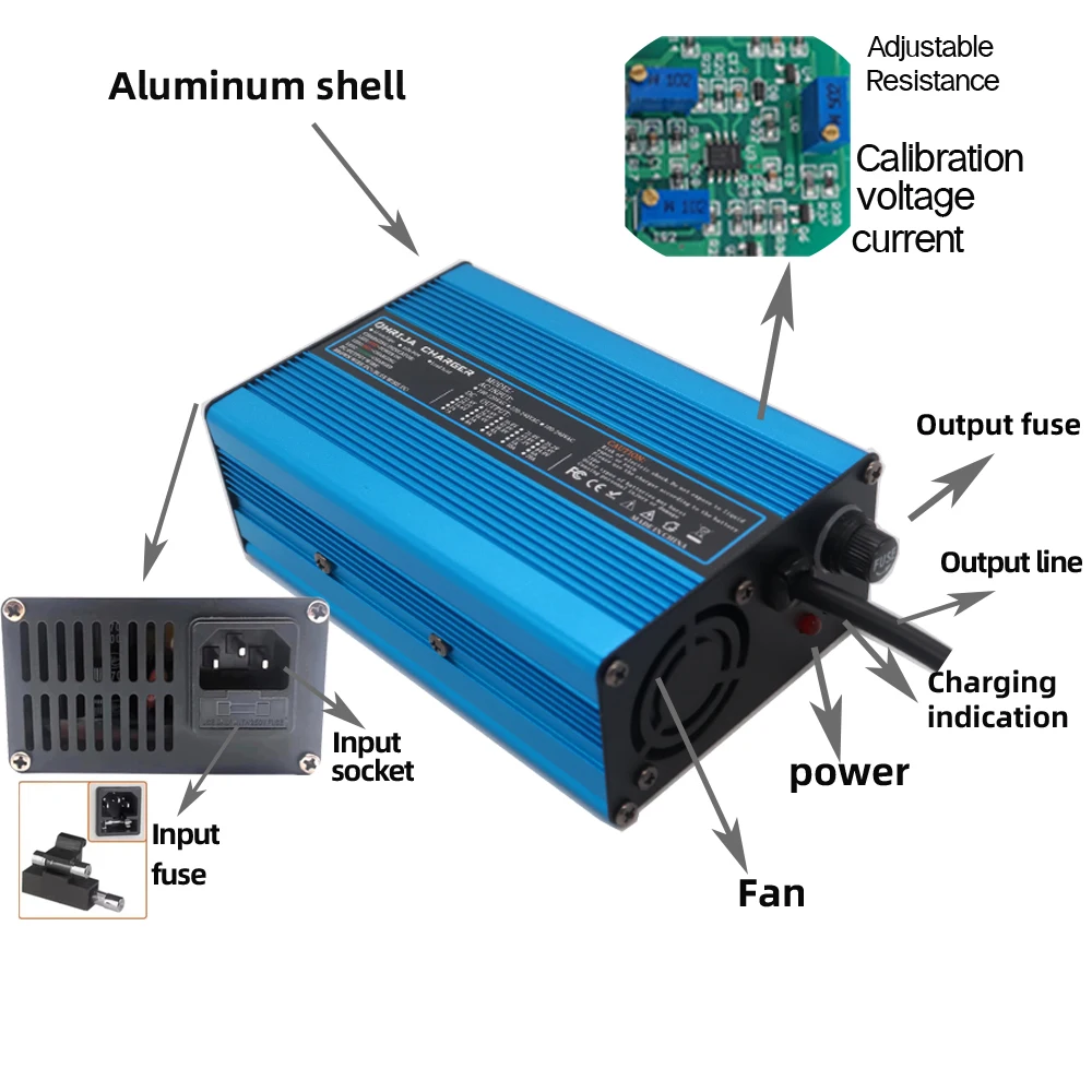 63 فولت 4A شاحن الذكية الألومنيوم مناسبة ل 15S 55.5 فولت في الهواء الطلق بطارية ليثيوم أيون سيارة توازن سيارة آمنة ومستقرة