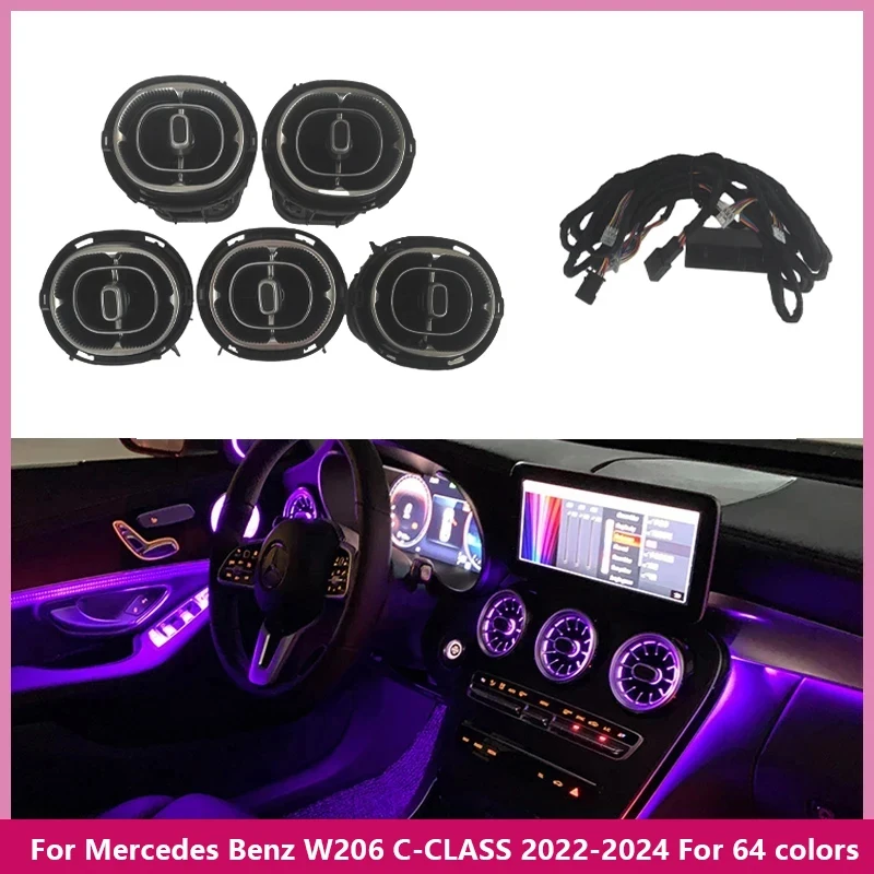 5pcs Interior Ambient Light 64 Colors For Mercedes-Benz GLC W254 2023 Air Vent Lights Accessories