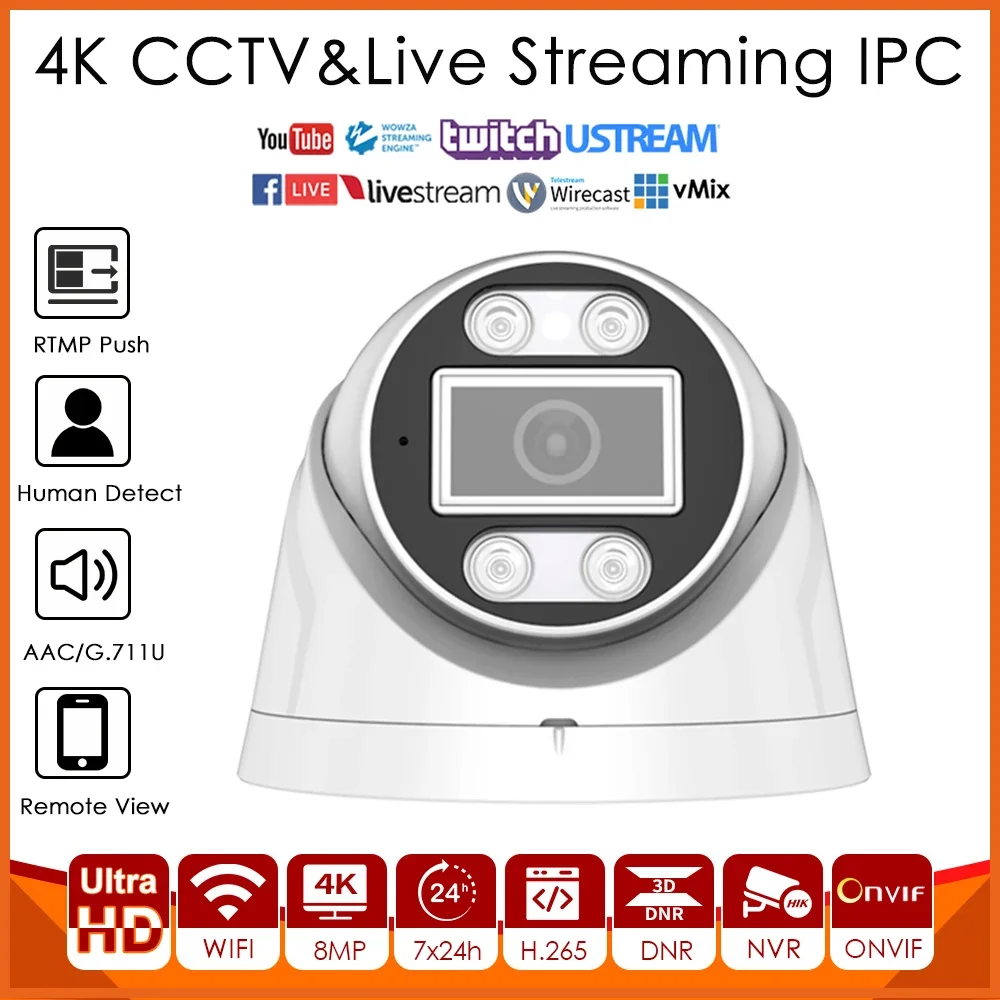 

Беспроводная IP-камера SONY IMX415, 4K 8 Мп, Wi-Fi, ИК, светильник ка, прямая трансляция, Push-видео в YouTube, Facebook, Vimeo, Onvif, встроенный микрофон