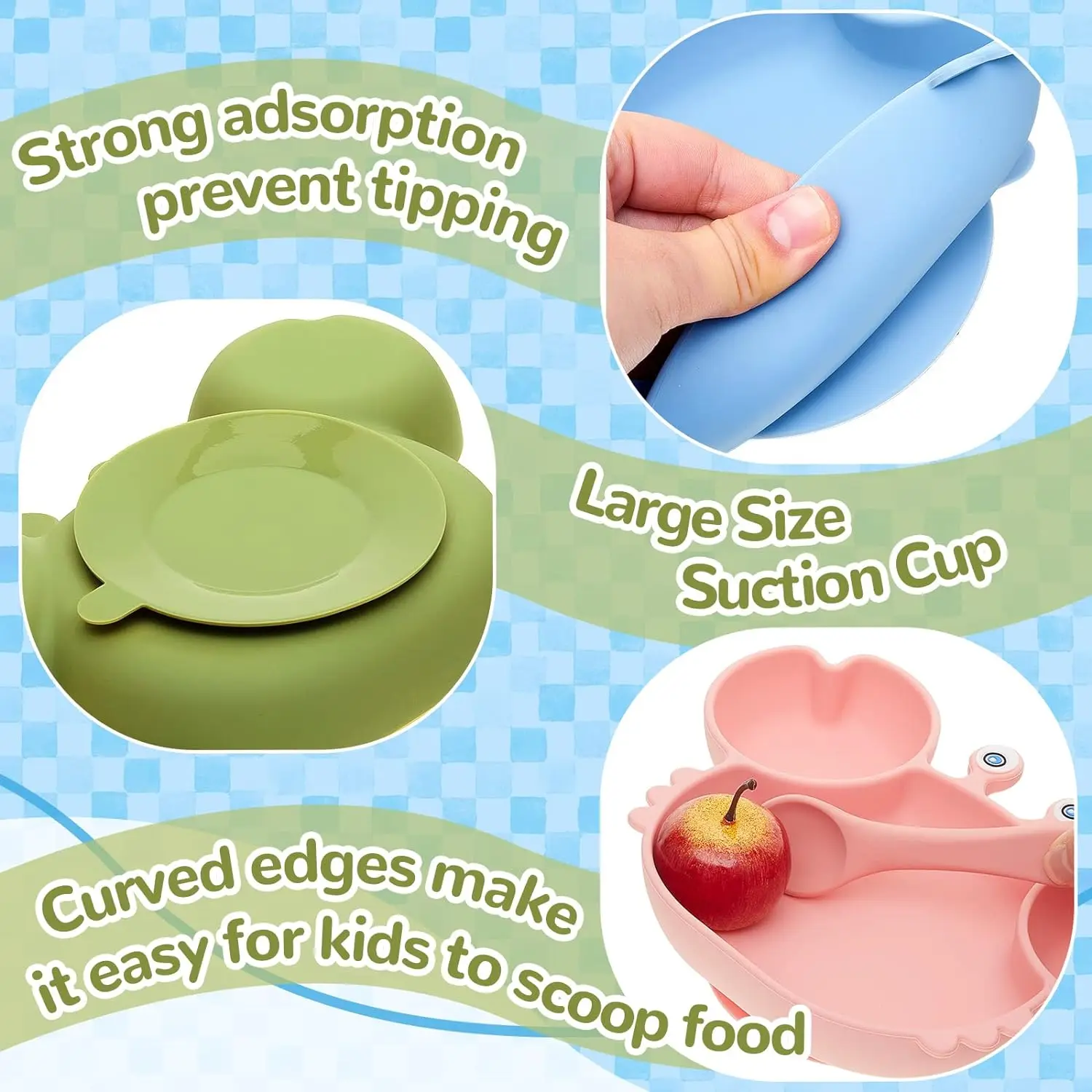 Customized Personalized Logo Name Baby Silicone Dishes Feeding Set Suction Cup Bowl Divided Plate Kids Eating Kit Tableware Gift