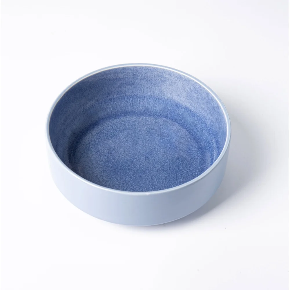 2 Pack Stackable Stoneware Cereal Bowls 6.25 Inch Glossy Blue Artisan Finish Unique Reactive Glaze Space Saving Design Hand Wash