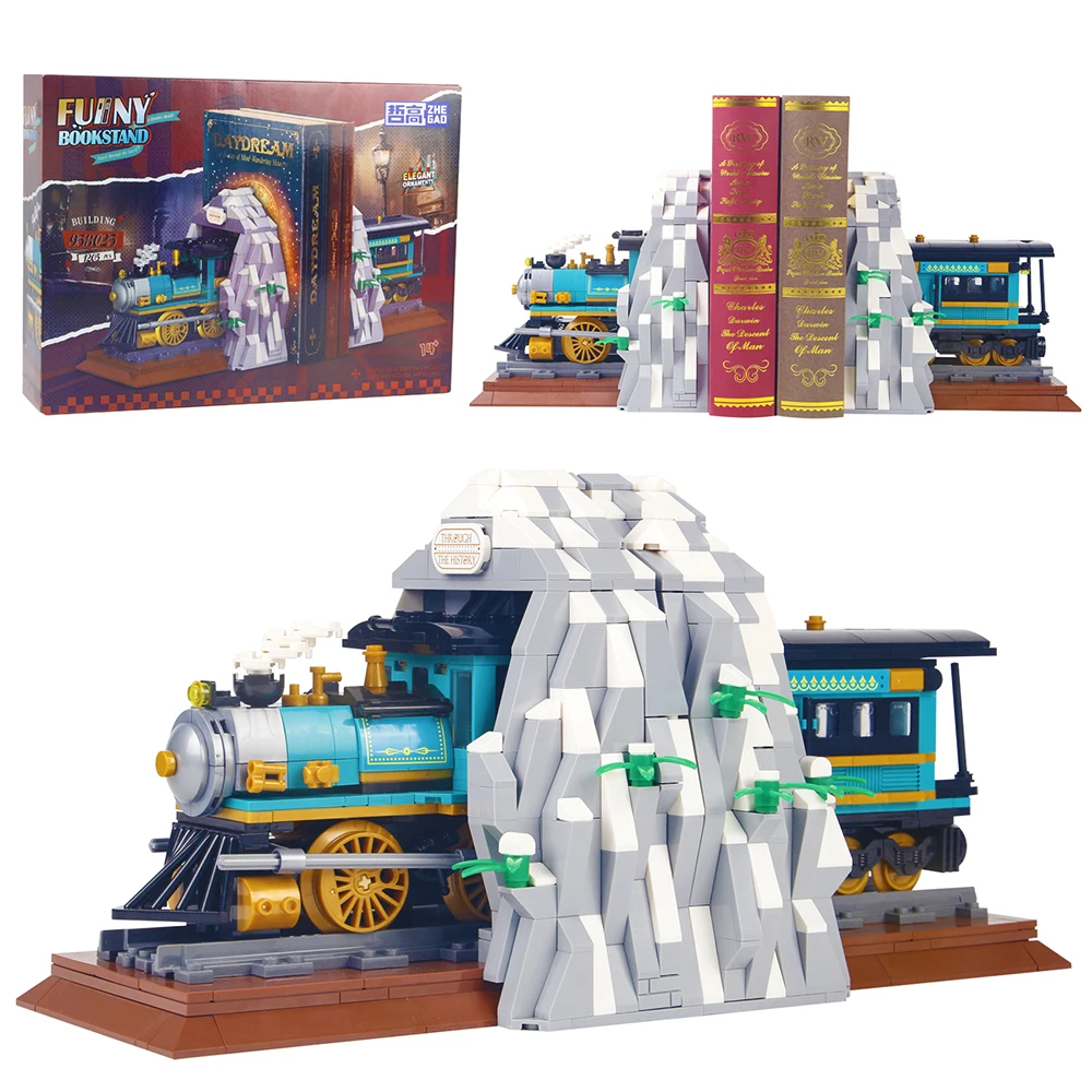 

1205PCS Creative Train Hole Book Stand Building Blocks MOC Construction Bricks Toy Home Decoration Gift For Children Kids