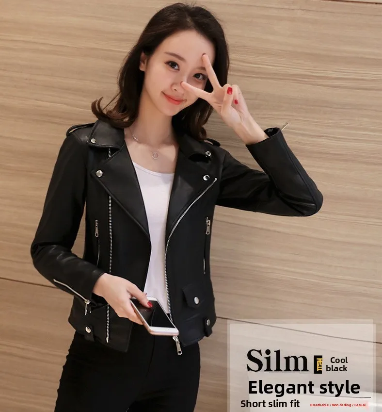 

Модный кожаный женский костюм Jaet с воротником на молнии, мотоциклетная модная облегающая верхняя одежда Street Sle Long Sve