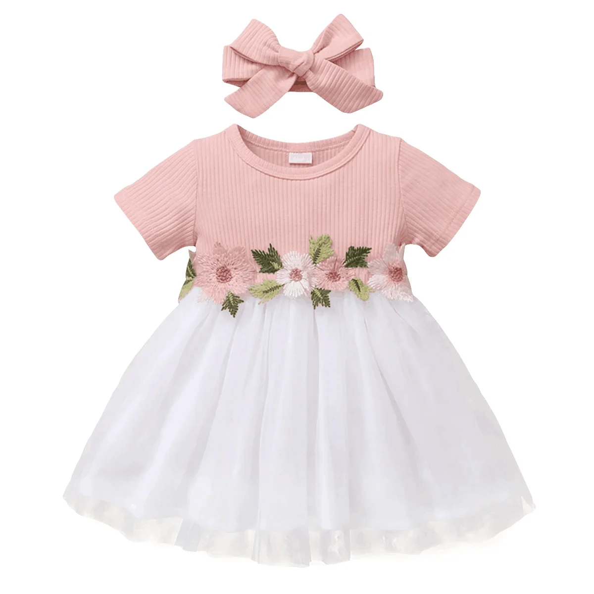 Infant Baby Girl Princess Dress Embroideried Flowers Short Sleeve Flower Tulle Skirt Girls Party Dresses for Toddler 0-3 Years