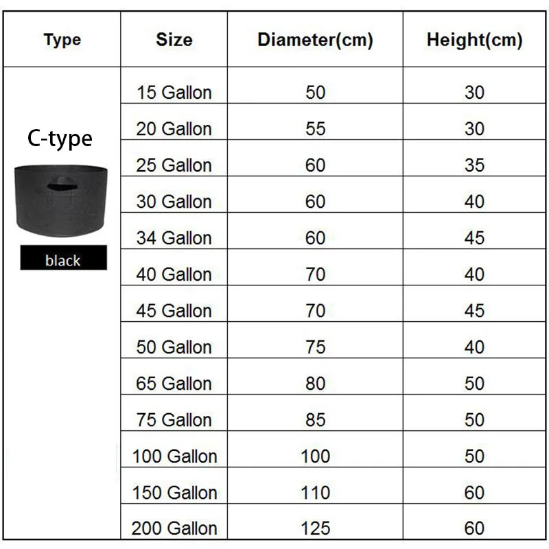 2 5 10  15 200 gallon Grow Bags garden plant growing tree pots planter fabric large Planting home Vegetable strawberry jardin