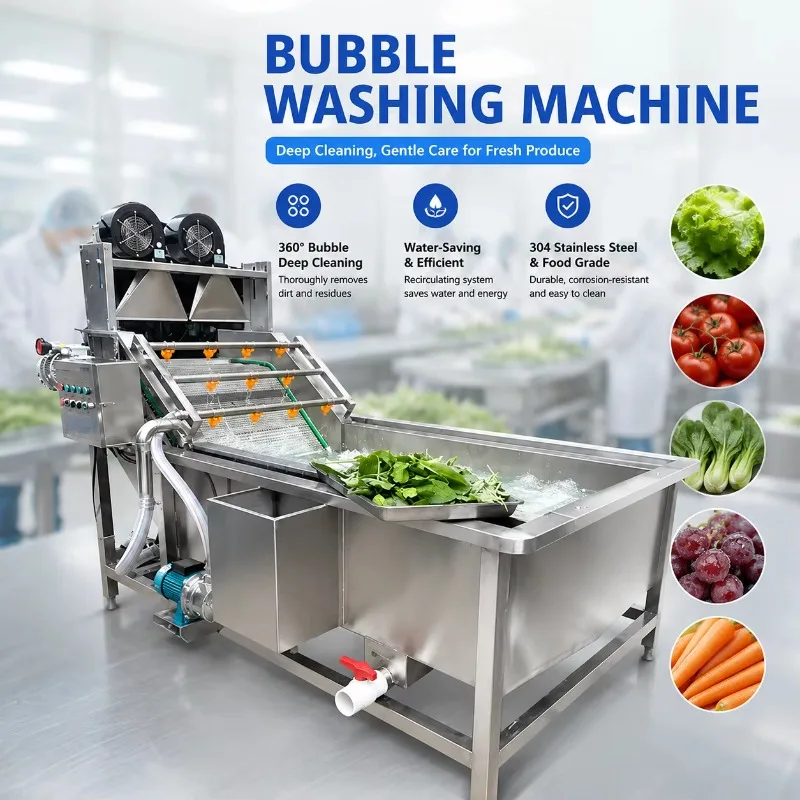 Industrial Bubble Washing Machine for Vegetable Processing Automatic Washer for Lettuce Spinach Apple Strawberry Cleaning Custom
