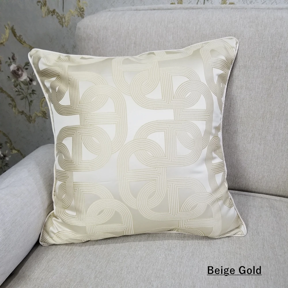 Contemporary Geometric Beige Pillow Case Gold Silver Ellipse Sofa Chair Designer Cushion Cover Decorative Square Home 45x45cm