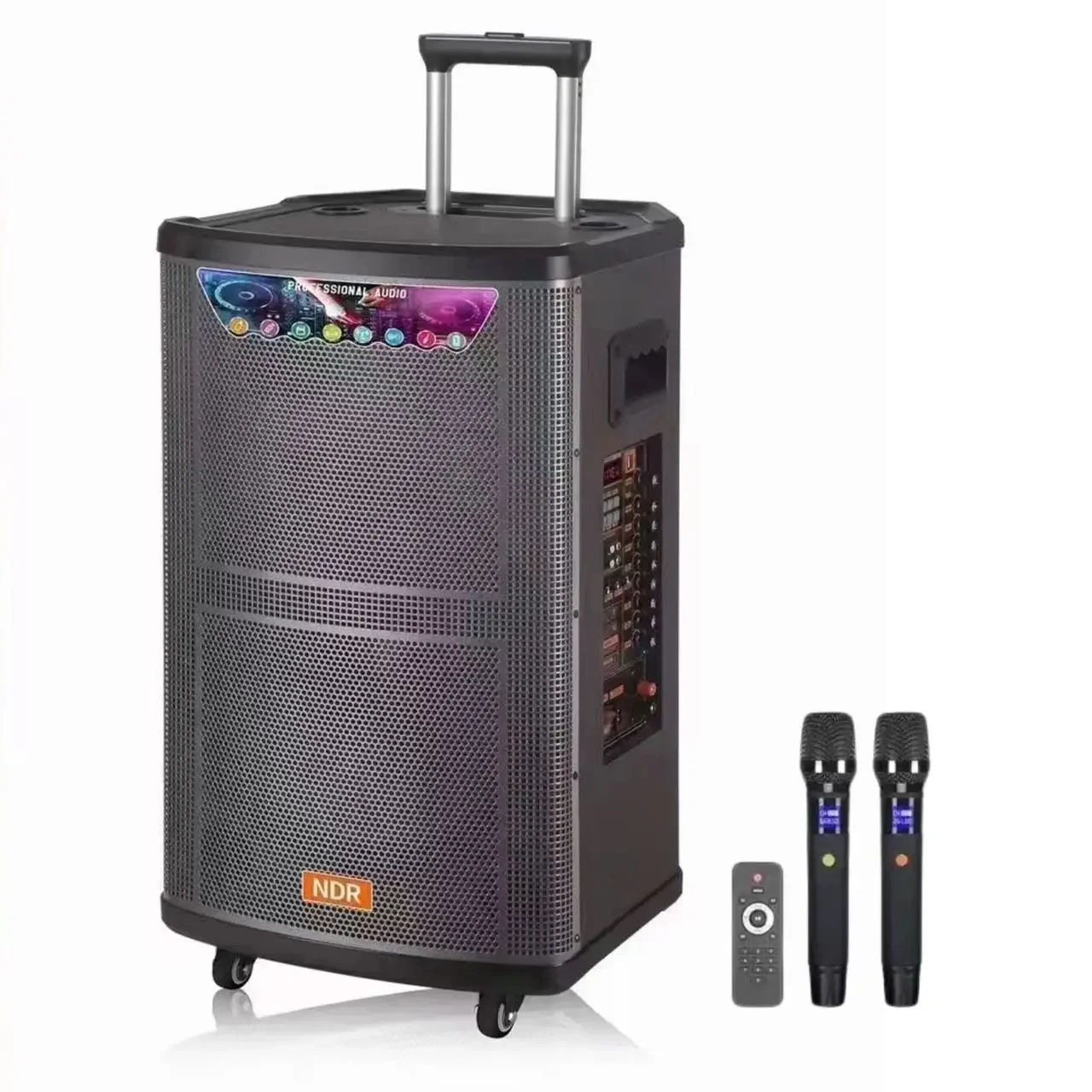 NDR-512 Professional and Powerful USB, Bluetooth DJ Party Stage Trolley Portable Speaker Mic Wood Stereo HIFI Wireless Karaoke