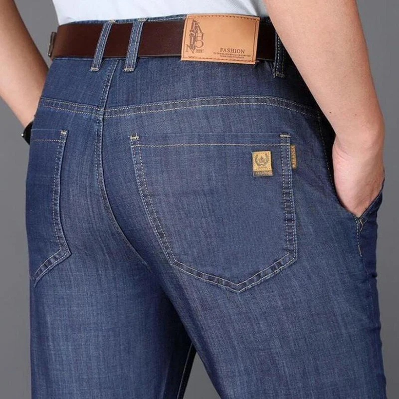 Jeans droits à fermeture éclair pour hommes, poches boutonnées, monochromatique, bureau, taille haute, vêtements d'été, nouvelle mode, FJM, 2024