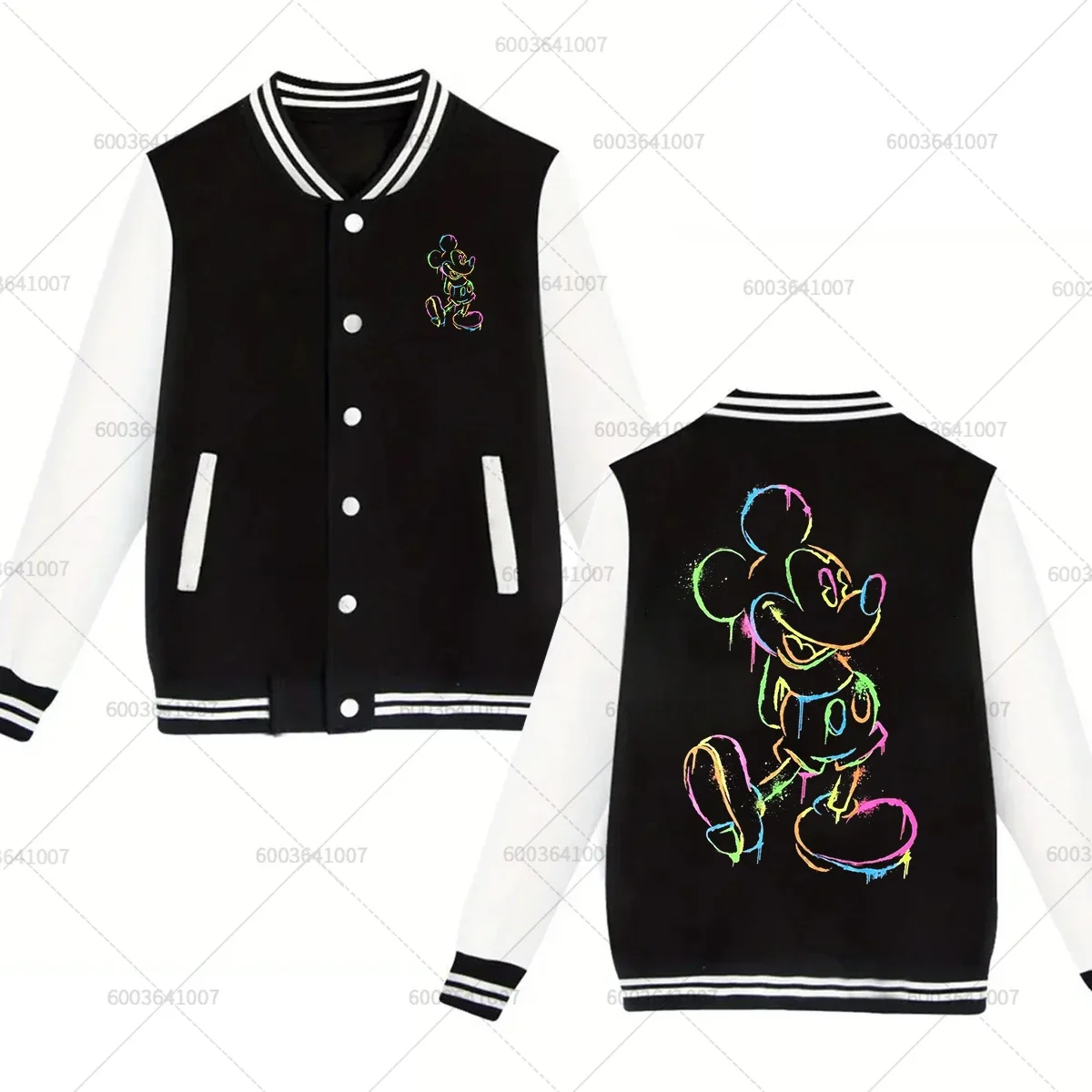 

Couple Disney Mickey Mouse Graffiti Men Women Baseball Jacket Sports Autumn Winter Classic Coats Fleece O-Neck Streetwear Hoodie