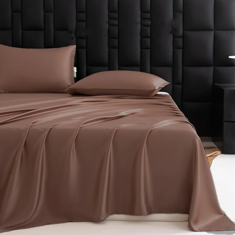 3Pcs Sheet Set Silky 100% Lyocel Flat Sheet+Pillowcase Luxury Solid Coffee Soft Breathable Hot Sleeper King Home Hotel Bedding