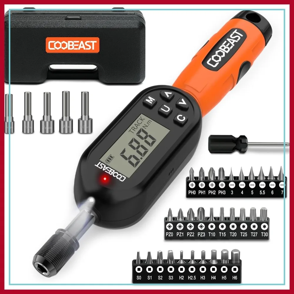 

38pcs Torque Screwdriver Set 1.01-106.2 in-lbs/0.11-12 Nm, 1/4 inch Drive Digital Torque Wrench with Buzzer/LED for Gunsmithing, Scope Mounting