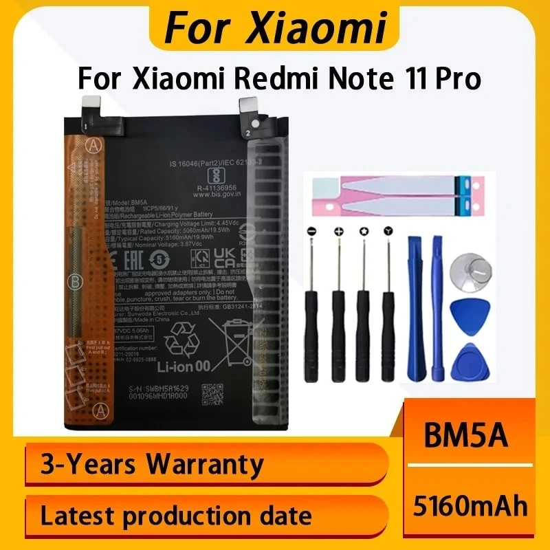 Brand New BM5A Battery 100% 5160mAh For Xiaomi MIUI Redmi Note 11 Pro 11pro Phone Replacement Batteries Bateria Batterij+Tools