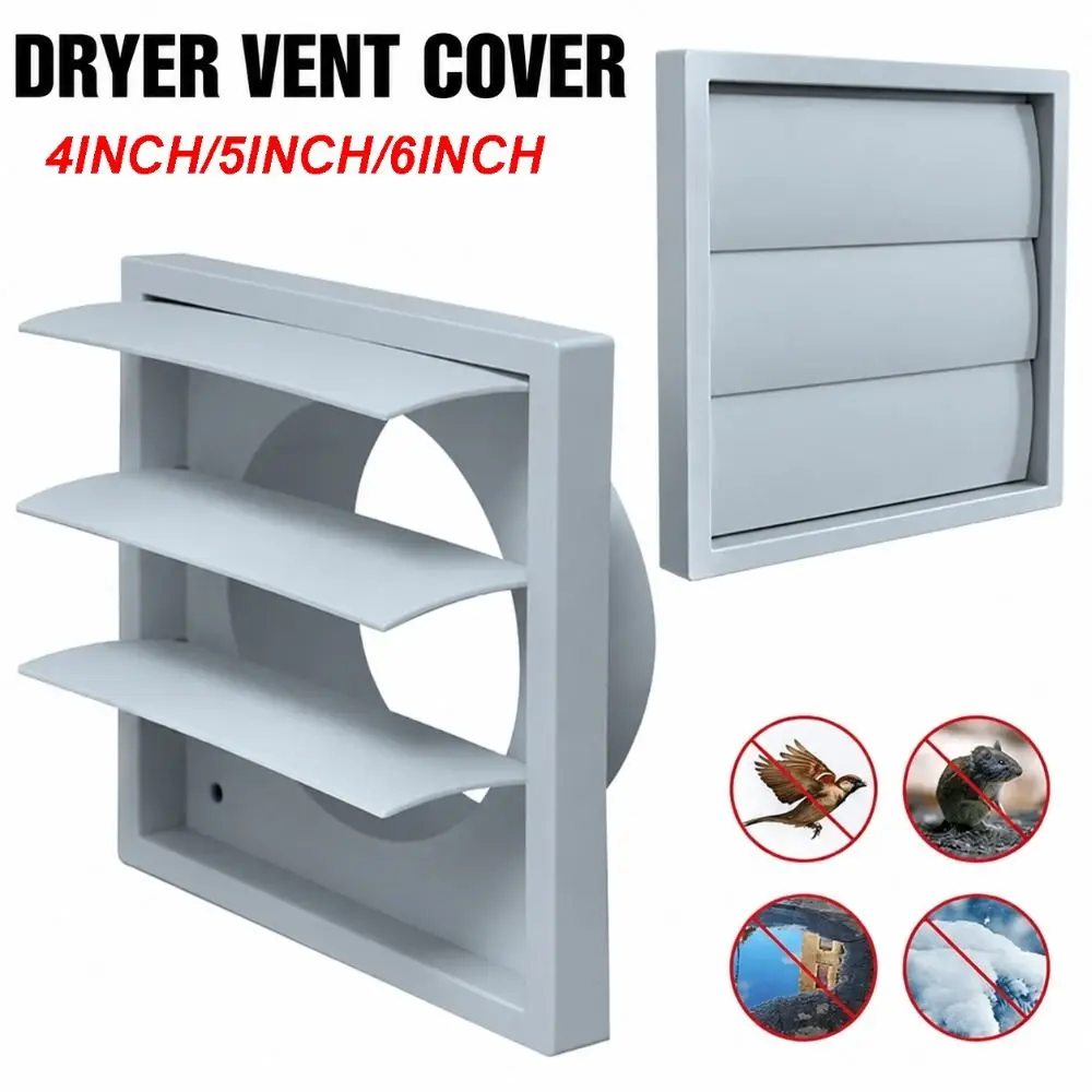 Rain Proof PVC Wall Vent Cover 4" 5" 6" White Backdraft Damper Vent Louver